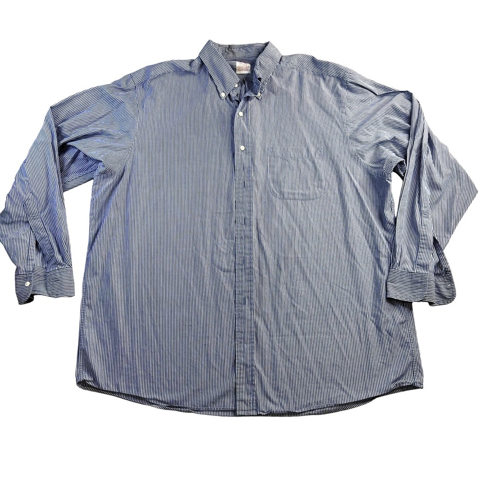 Brooks Brothers Mens 17.5 36 Blue White Striped Cotton Button Down Shirt FLAW